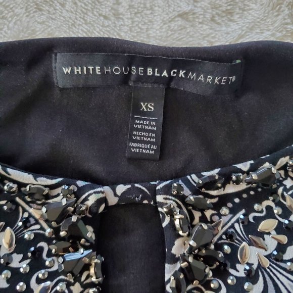 White House Black Market Black & Blue Paisley Print Embellished Dress XS - Picture 4 of 11